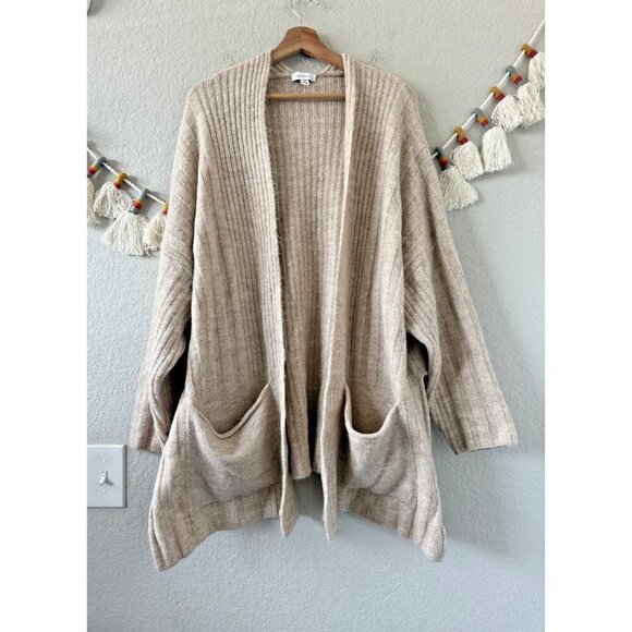 Topshop Ribbed Knit Oversized Open Front Longline Cardigan Cozy Neutral Boho 10 - Picture 1 of 9
